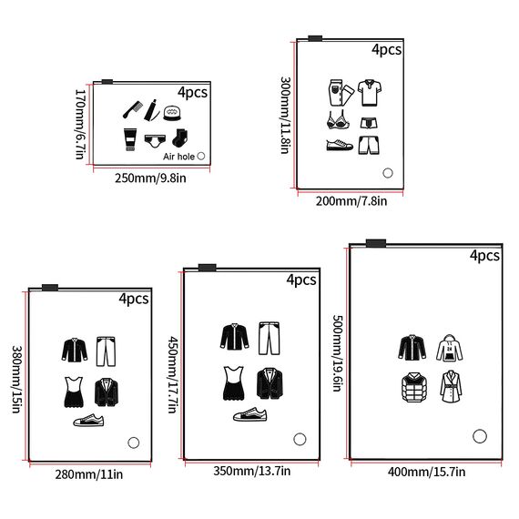 20 Stück Kleidung Tüten Einpacken, Zip Beutel Reisetasche, Gefrostetem Kompressionsbeutel für Reisetasche Kleidung Unterwäsche Schuhe Kosmetik