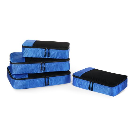 Amazon Essentials 4-teiliges Packwürfel-Reisezubehörset, Gepäckorganizer mit Doppelreißverschluss, Netzoberseite, Polyester, 2 mittelgroße/2 große, blau (früher Amazon Basics)