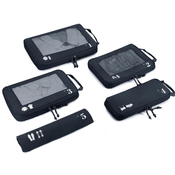 ECOHUB 5 Teilige Kompression Koffer Organizer Set für Rucksack Compression Packing Cubes Packwürfel Kofferorganizer Packtaschen Kleidertaschen für Koffer Reiseorganizer(Dunkelblau)