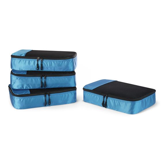 Amazon Essentials 4-teiliges Packwürfel-Reisezubehörset, Gepäckorganizer mit Doppelreißverschluss, Netzoberseite, Polyester, mittelgroß, himmelblau (früher Amazon Basics)