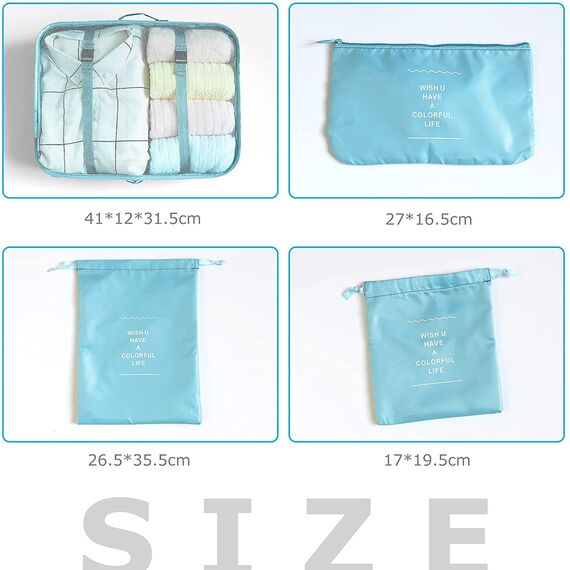 BillyBath Koffer Organizer set, Packing Cubes Kleidertaschen Schuhbeutel Reiseorganizer Packwürfel Kosmetik Travel Organizer Packtaschen für Koffer (8 teilig, Blaugrün)