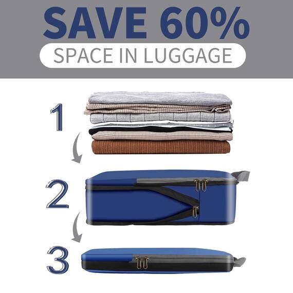 Eono by Amazon - Komprimierbaren Packwürfeln zur Organisation Ihres Reisegepäcks, Compression Packing Cube, Packtaschen Set & Gepäck Organizer für Rucksack & Koffer, Navy, 4-teilig