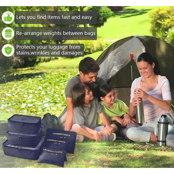 Vicloon Koffer Organizer, 8-in-1-Set Gepäck Organizer, wasserdichte Reise Kleidertaschen umfassen 2 Schuhbeutel, 3 Packwürfel und 3 Aufbewahrungsbeutel, für Kleidung Schuhe Kosmetik - Dunkelblau