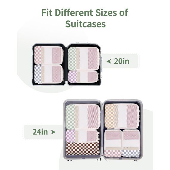 Narwey 6 Teilige Koffer Organizer Set, Compression Packing Cubes Backpack Packwürfel Rucksack Kofferorganizer Packtaschen Set Kompression für Koffer, Travel Essentials Organizer (Kombiniert Kariert)