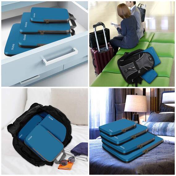 Eono by Amazon - Komprimierbaren Packwürfeln zur Organisation Ihres Reisegepäcks, Compression Packing Cube, Packtaschen Set & Gepäck Organizer für Rucksack & Koffer, Dunkelblau, 4-teilig