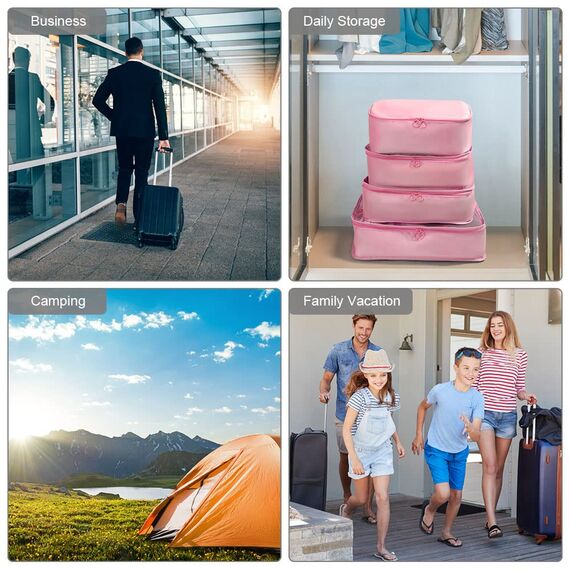 OSDUE Koffer Organizer Set 8-teilig, Packing Cubes, wasserdichte Reise Kleidertaschen, Packtaschen für Koffer, Verpackungswürfel mit Schuhbeutel, USB Kabel Tasche (Rosa)