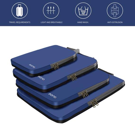 Eono by Amazon - Komprimierbaren Packwürfeln zur Organisation Ihres Reisegepäcks, Compression Packing Cube, Packtaschen Set & Gepäck Organizer für Rucksack & Koffer, Navy, 4-teilig