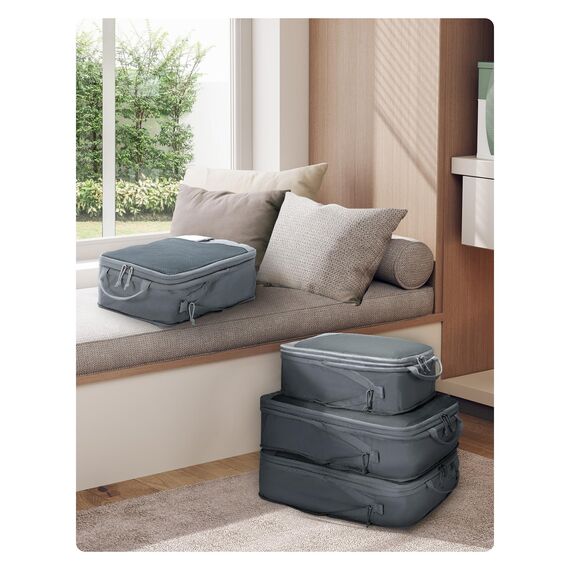 ECOHUB 4-Teilige Kompression Koffer Organizer, Packing Cubes mit Tag, Recycelten Packwürfel Set für Rucksack und Koffer