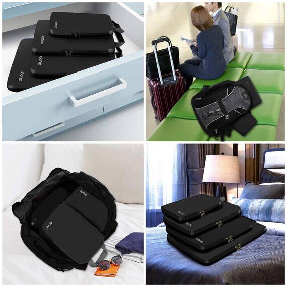 Eono by Amazon - Komprimierbaren Packwürfeln zur Organisation Ihres Reisegepäcks, Compression Packing Cube, Packtaschen Set & Gepäck Organizer für Rucksack & Koffer, Schwarz, 3-teilig