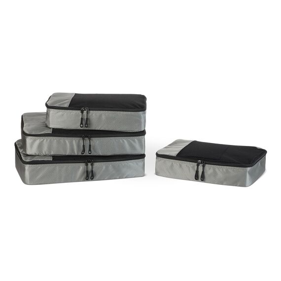 Amazon Essentials 4-teiliges Packwürfel-Reisezubehörset, Gepäckorganizer mit Doppelreißverschluss, Netzoberseite, 100% Polyester, 2 große und 2 mittlere Würfel, grau (früher Amazon Basics)