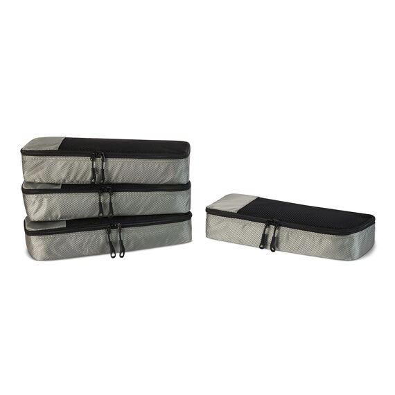 Amazon Basics Packwürfel Set für Koffer, Reise Organizer, Reißverschluss, 4 Teilig, Schmal, Grau