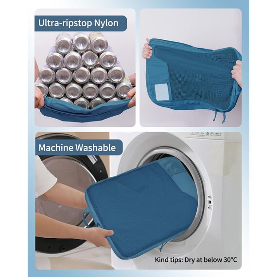 ECOHUB 4-Teilige Kompression Koffer Organizer, Packing Cubes mit Tag, Recycelten Packwürfel Set für Rucksack & Koffer, Maschenverstärkung Packtaschen für Koffer, Reise Organizer, Patent Anhängig(Blau)
