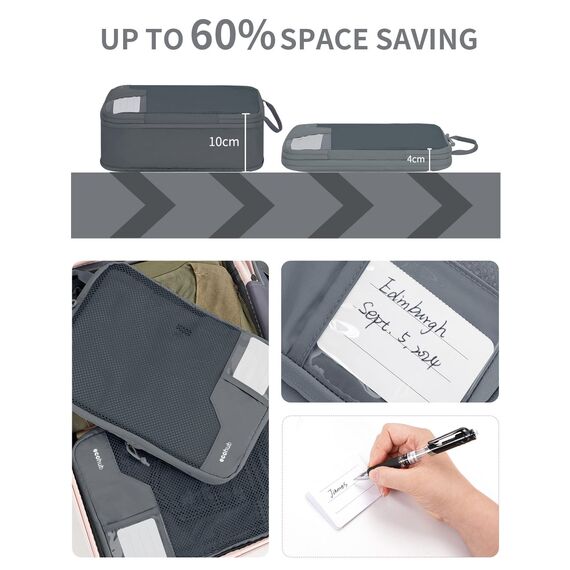 ECOHUB 4-Teilige Kompression Koffer Organizer, Packing Cubes mit Tag, Recycelten Packwürfel Set für Rucksack und Koffer
