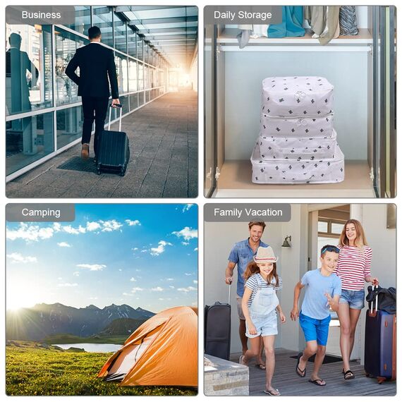OSDUE Koffer Organizer Set 8-teilig, Packing Cubes, Wasserdichte Reise Kleidertaschen, Packtaschen für koffer, Verpackungswürfel mit Kosmetiktasche, Schuhbeutel, USB Kabel Tasche (Kaktus)