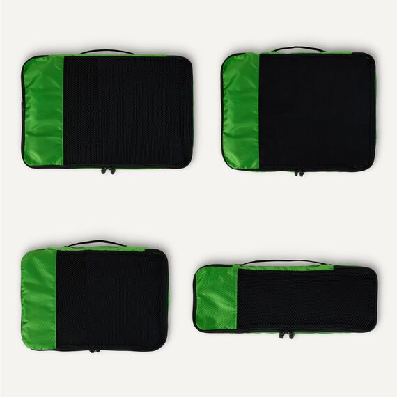Amazon Essentials 4-teiliges Packwürfel-Reisezubehörset, Gepäckorganizer mit Doppelreißverschluss, Netzoberseite, Polyester, klein/mittel/groß/schmal, grün (früher Amazon Basics)