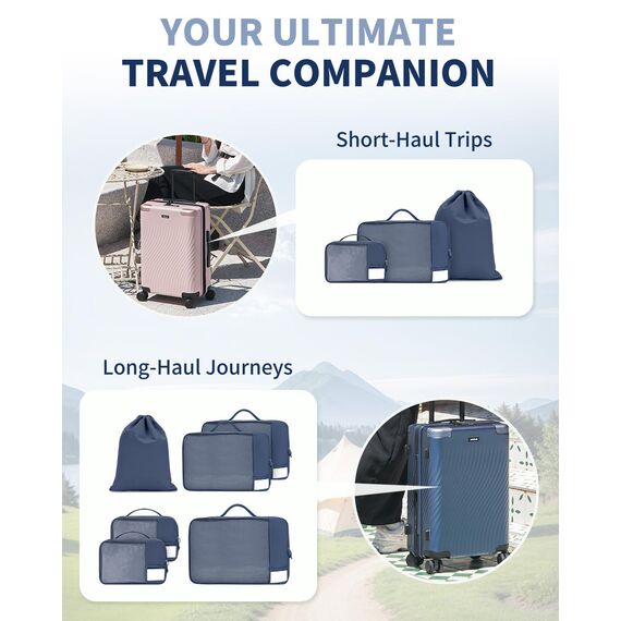 ECOHUB Koffer Organizer Set, 6-teilige Packing Cubes mit ID-Tag, Recycelte Packwürfel für Reisen, Leichte Packtaschen für Koffer, Atmungsaktiver Travel Rucksack Organizer, Patent anhängig (Blau)