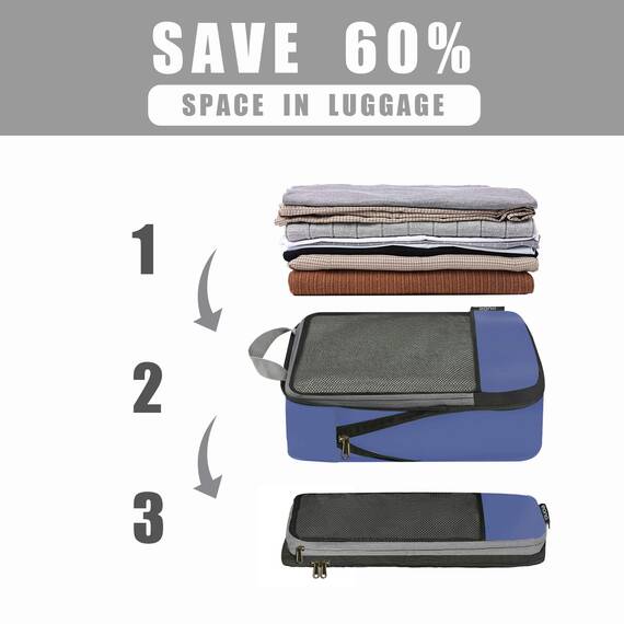 Eono by Amazon - Komprimierbaren Packwürfeln zur Organisation Ihres Reisegepäcks, Compression Packing Cube, Packtaschen Set & Gepäck Organizer für Rucksack & Koffer, Navy, 6-teilig