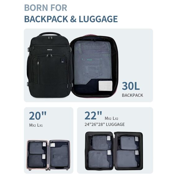 ECOHUB 4-Teilige Kompression Koffer Organizer, Packing Cubes mit Tag, Recycelten Packwürfel Set für Rucksack & Koffer, Maschenverstärkung Packtaschen für Koffer, Patent Anhängig(Dunkelblau)