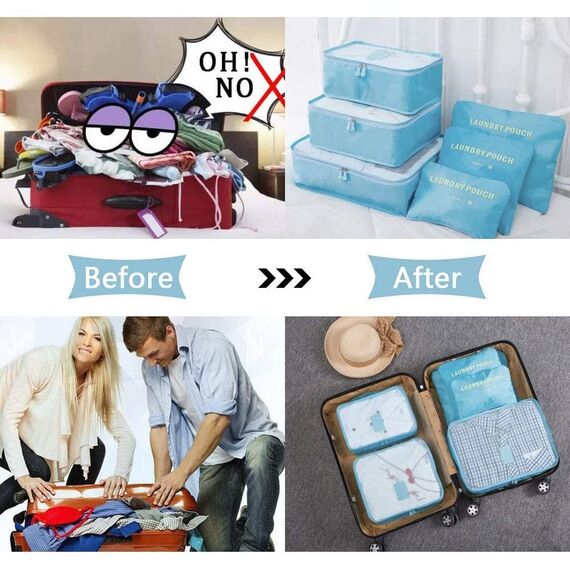 Vicloon Koffer Organizer, 8-in-1-Set Gepäck Organizer, wasserdichte Reise Kleidertaschen umfassen 2 Schuhbeutel, 3 Packwürfel und 3 Aufbewahrungsbeutel, für Kleidung Schuhe Kosmetik - Koreanisch Blau