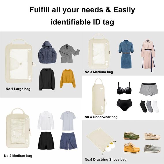 ECOHUB 5 Teilige Kompression Koffer Organizer Set für Rucksack Compression Packing Cubes Packwürfel Kofferorganizer Packtaschen Kleidertaschen für Koffer Reiseorganizer(Beige)