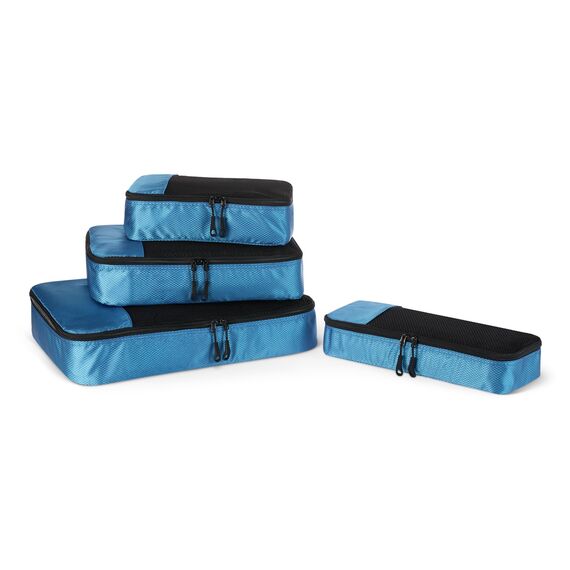 Amazon Essentials 4-teiliges Packwürfel-Reisezubehörset, Gepäckorganizer mit doppeltem Reißverschluss, Netzoberseite, 100% Polyester, klein/mittel/groß/schmal, himmelblau (früher Amazon Basics)