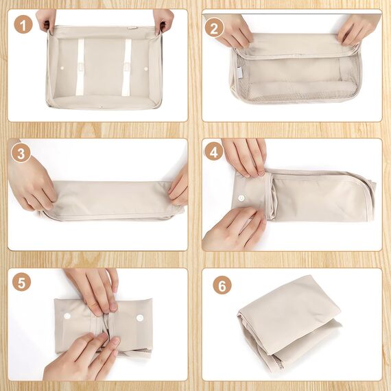 7-Teiliges Koffer Organizer Set - Packing Cubes für Kleidung, Ordnungssystem Mit Kosmetiktasche, Schuhbeutel, Travel Packtaschen (Beige)