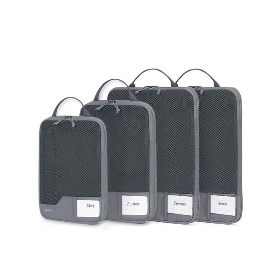 ECOHUB 4-Teilige Kompression Koffer Organizer, Packing Cubes mit Tag, Recycelten Packwürfel Set für Rucksack und Koffer