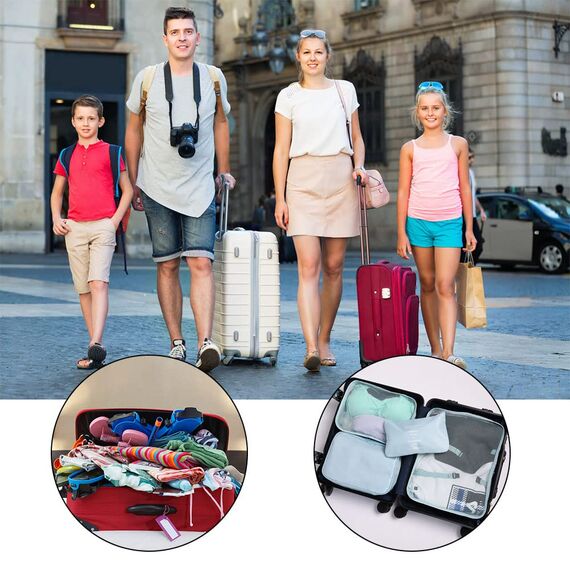 OSDUE Koffer Organizer Set 8-teilig, Packing Cubes, Wasserdichte Reise Kleidertaschen, Packtaschen für koffer, Verpackungswürfel mit Schuhbeutel, USB Kabel Tasche (Blauer See)