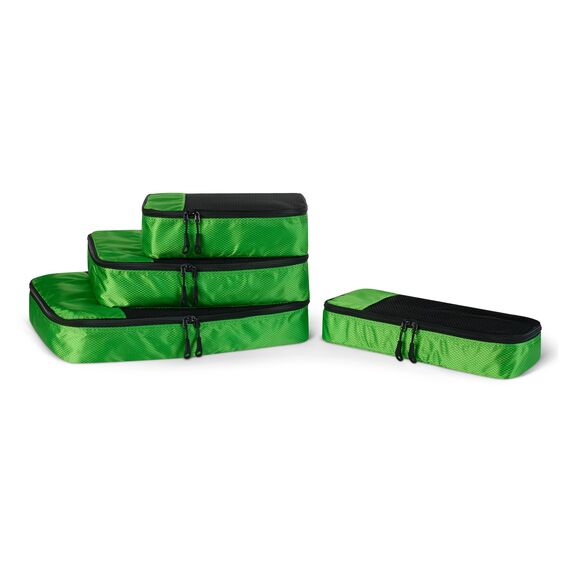 Amazon Essentials 4-teiliges Packwürfel-Reisezubehörset, Gepäckorganizer mit Doppelreißverschluss, Netzoberseite, Polyester, klein/mittel/groß/schmal, grün (früher Amazon Basics)