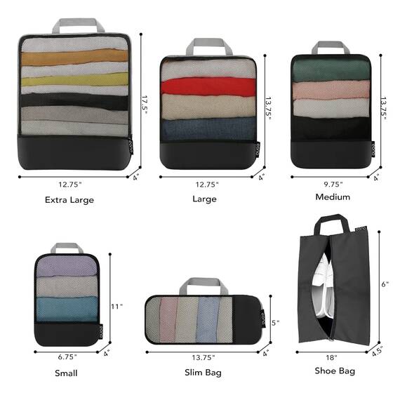 Eono by Amazon - Komprimierbaren Packwürfeln zur Organisation Ihres Reisegepäcks, Compression Packing Cube, Packtaschen Set & Gepäck Organizer für Rucksack & Koffer, Net, 6-teilig