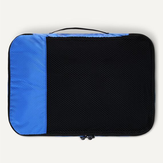 Amazon Essentials 4-teiliges Packwürfel-Reisezubehörset, Gepäckorganizer mit Doppelreißverschluss, Netzoberseite, Polyester, 2 mittelgroße/2 große, blau (früher Amazon Basics)