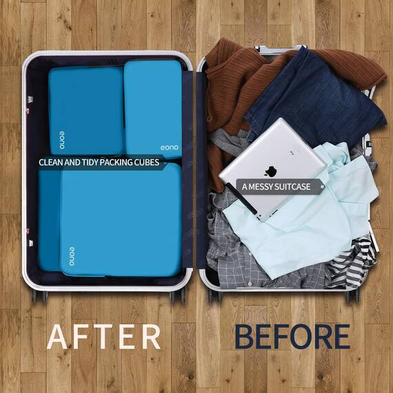 Eono by Amazon - Komprimierbaren Packwürfeln zur Organisation Ihres Reisegepäcks, Compression Packing Cube, Packtaschen Set & Gepäck Organizer für Rucksack & Koffer, Dunkelblau, 4-teilig