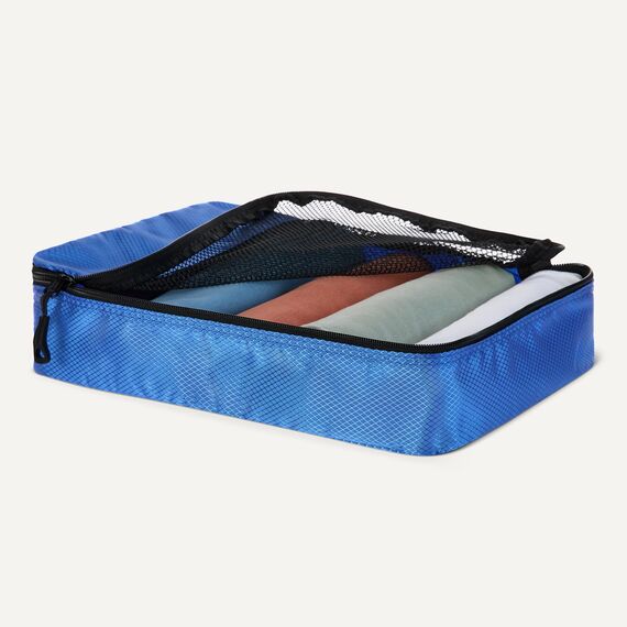 Amazon Essentials 4-teiliges Packwürfel-Reisezubehörset, Gepäckorganizer mit Doppelreißverschluss, Netzoberseite, Polyester, 2 mittelgroße/2 große, blau (früher Amazon Basics)