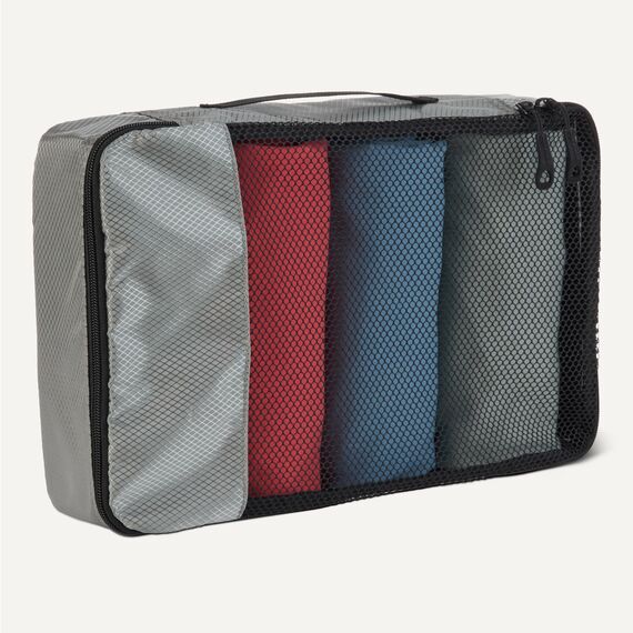Amazon Essentials 4-teiliges Packwürfel-Reisezubehörset, Gepäckorganizer mit Doppelreißverschluss, Netzoberseite, 100% Polyester, 2 große und 2 mittlere Würfel, grau (früher Amazon Basics)