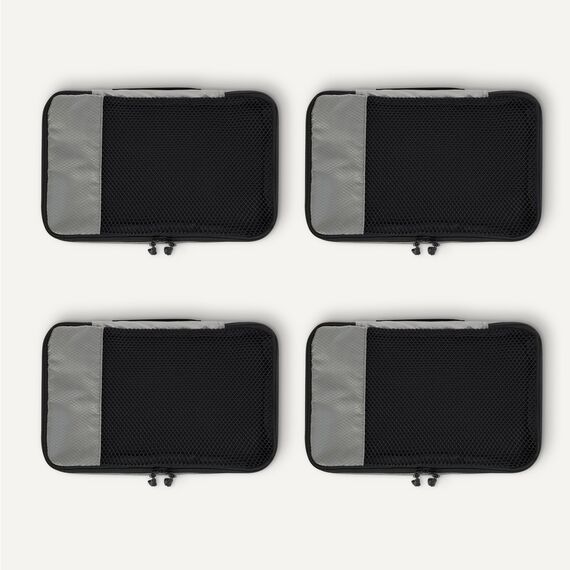 Amazon Essentials 4-teiliges Packwürfel-Reisezubehörset, Gepäckorganizer mit Doppelreißverschluss, Netzoberseite, Polyester, klein, grau (früher Amazon Basics)