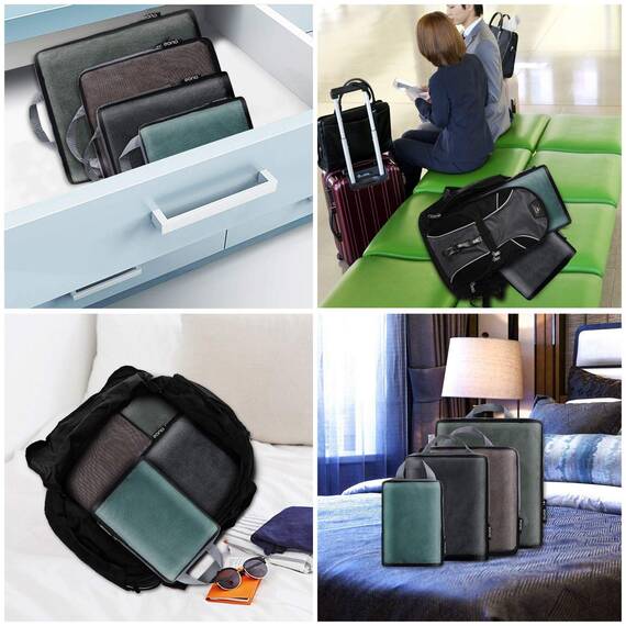 Eono by Amazon - Komprimierbaren Packwürfeln zur Organisation Ihres Reisegepäcks, Compression Packing Cube, Packtaschen Set & Gepäck Organizer für Rucksack & Koffer, Net, 4-teilig