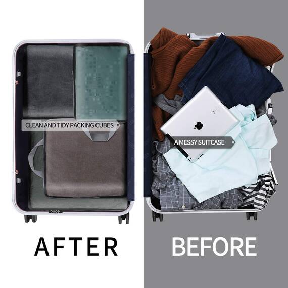 Eono by Amazon - Komprimierbaren Packwürfeln zur Organisation Ihres Reisegepäcks, Compression Packing Cube, Packtaschen Set & Gepäck Organizer für Rucksack & Koffer, Net, 4-teilig