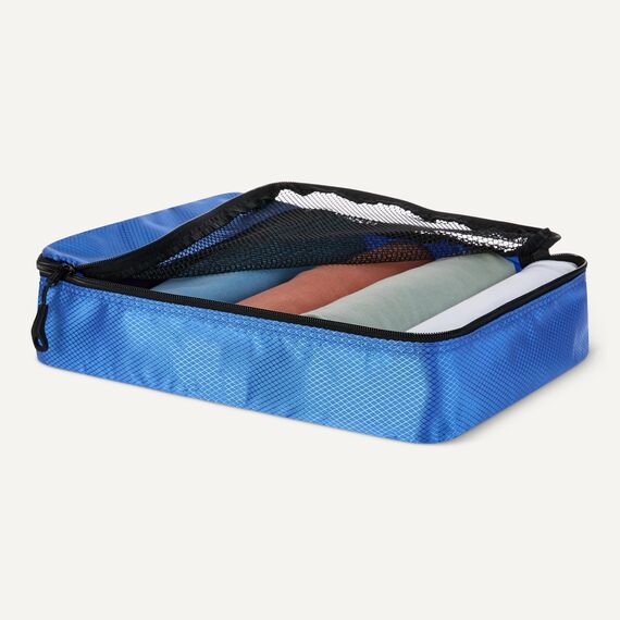 Amazon Essentials 4-teiliges Packwürfel-Reisezubehörset, Gepäckorganizer mit Doppelreißverschluss, Netzoberseite, 100% Polyester, mittelgroß, blau (früher Amazon Basics)