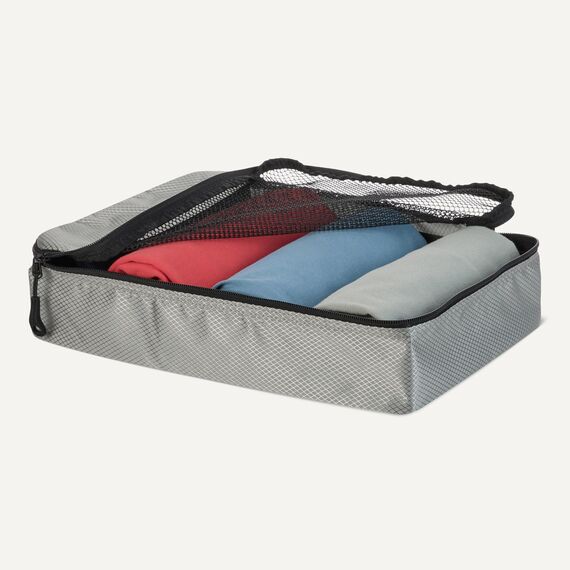 Amazon Essentials 4-teiliges Packwürfel-Reisezubehörset, Gepäckorganizer mit Doppelreißverschluss, Netzoberseite, 100% Polyester, 2 große und 2 mittlere Würfel, grau (früher Amazon Basics)
