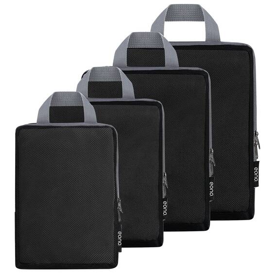 Eono by Amazon - Komprimierbaren Packwürfeln zur Organisation Ihres Reisegepäcks, Compression Packing Cube, Packtaschen Set & Gepäck Organizer für Rucksack & Koffer, Net, 4-teilig