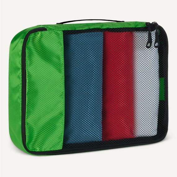 Amazon Essentials 4-teiliges Packwürfel-Reisezubehörset, Gepäckorganizer mit Doppelreißverschluss, Netzoberseite, Polyester, klein/mittel/groß/schmal, grün (früher Amazon Basics)