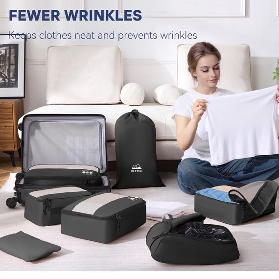 MURISE Koffer Organizer 8 Stück, Packing Cubes für Urlaub und Reisen, Packwürfel Packtaschen für Koffer, mit Schuhtasche Kosmetiktasche, Ordnungssystem, Travel Essentials, Schwarz