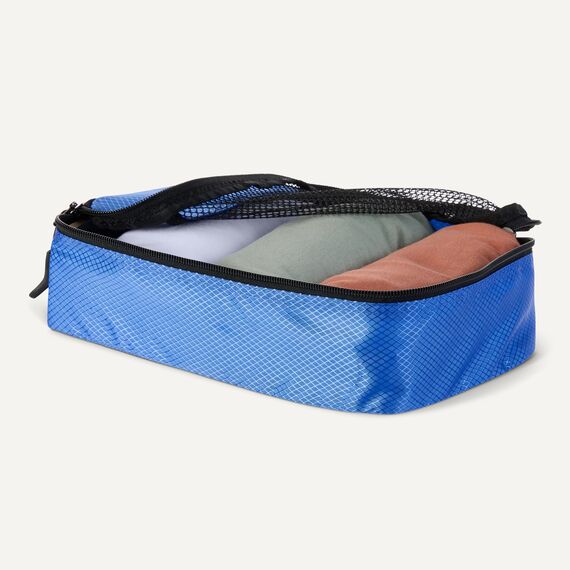 Amazon Essentials 4-teiliges Packwürfel-Reisezubehörset, Gepäckorganizer mit Doppelreißverschluss, Netzoberseite, Polyester, klein/mittel/groß/schmal, blau (früher Amazon Basics)