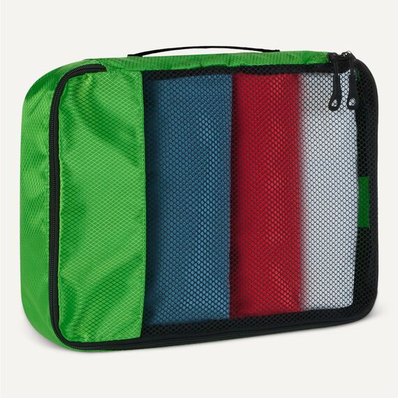 Amazon Essentials 4-teiliges Packwürfel-Reisezubehörset, Gepäckorganizer mit Doppelreißverschluss, Netzoberseite, Polyester, mittelgroß, grün (früher Amazon Basics)