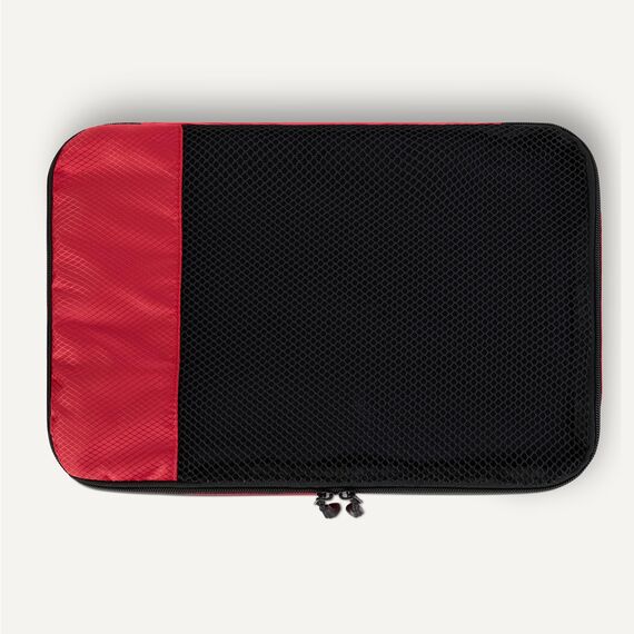 Amazon Essentials 4-teiliges Packwürfel-Reisezubehörset, Gepäckorganizer mit doppeltem Reißverschluss, Netzoberseite, Polyester, mittelgroß, rot (früher Amazon Basics)