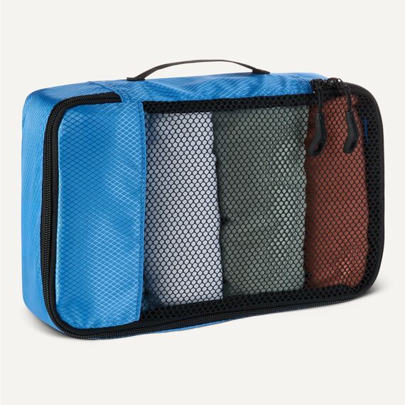 Amazon Essentials 4-teiliges Packwürfel-Reisezubehörset, Gepäckorganizer mit doppeltem Reißverschluss, Netzoberseite, Polyester, klein, himmelblau (früher Amazon Basics)