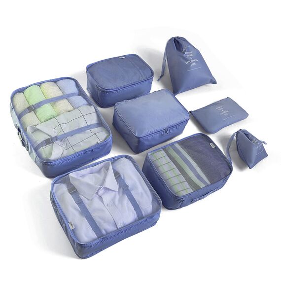BillyBath Koffer Organizer set, Packing Cubes Kleidertaschen Schuhbeutel Reiseorganizer Packwürfel Kosmetik Travel Organizer Packtaschen für Koffer (8 teilig, Navy)