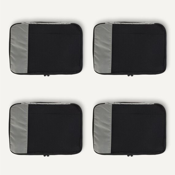 Amazon Essentials 4-teiliges Packwürfel-Reisezubehörset, Gepäckorganizer mit Doppelreißverschluss, Netzoberseite, 100% Polyester, mittelgroß, grau (früher Amazon Basics)
