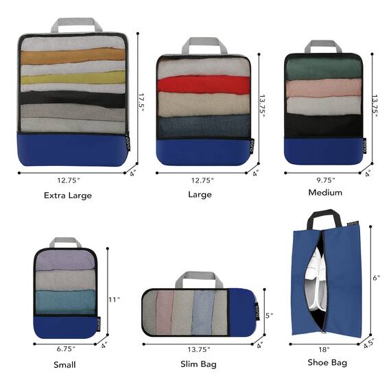 Eono by Amazon - Komprimierbaren Packwürfeln zur Organisation Ihres Reisegepäcks, Compression Packing Cube, Packtaschen Set & Gepäck Organizer für Rucksack & Koffer, Navy, 6-teilig