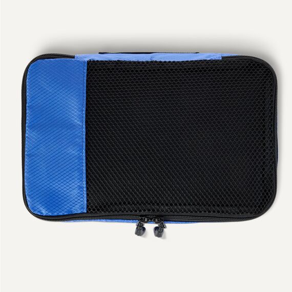 Amazon Essentials 4-teiliges Packwürfel-Reisezubehörset, Gepäckorganizer mit Doppelreißverschluss, Netzoberseite, Polyester, klein/mittel/groß/schmal, blau (früher Amazon Basics)